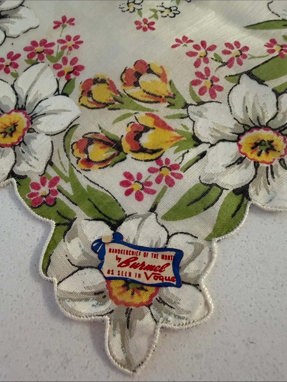 Vintage Burmel as seen in Vogue 2pc Floral Cotton Handkerchief Set - Green/Pink